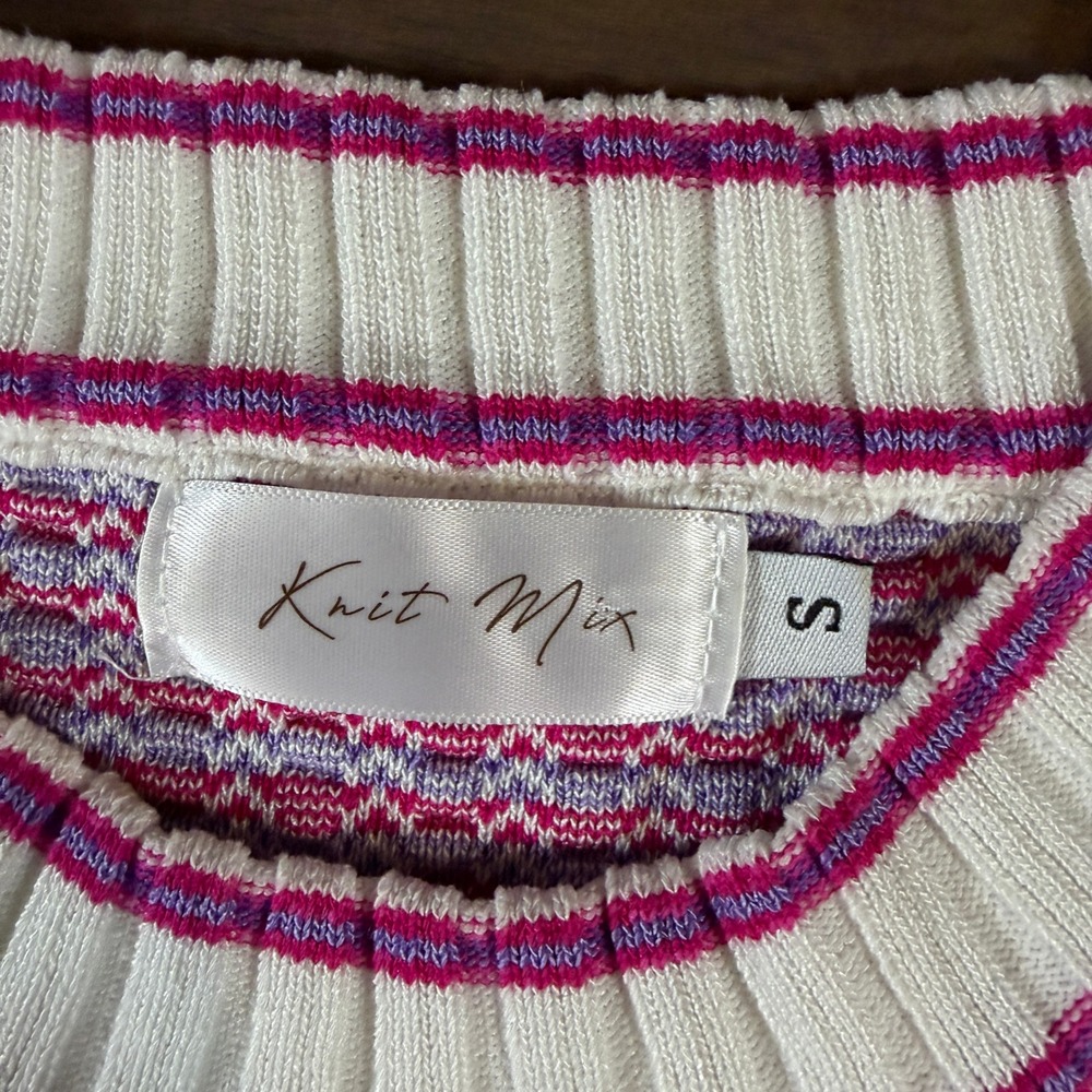 Knit Mix Womens Short Sleeve Chevron Sweater Top Pink Purple White Size S - Picture 2 of 6